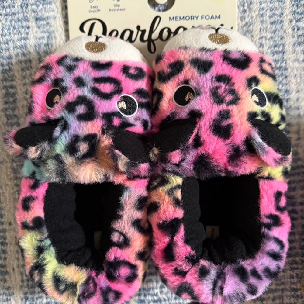 Dearfoams Pink and Black Animal Print Slippers